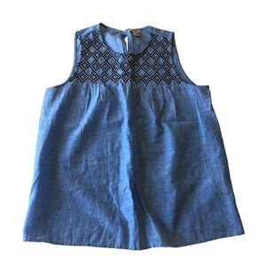J. Crew Womens Blue Embroidered Sleeveless Top Size 4